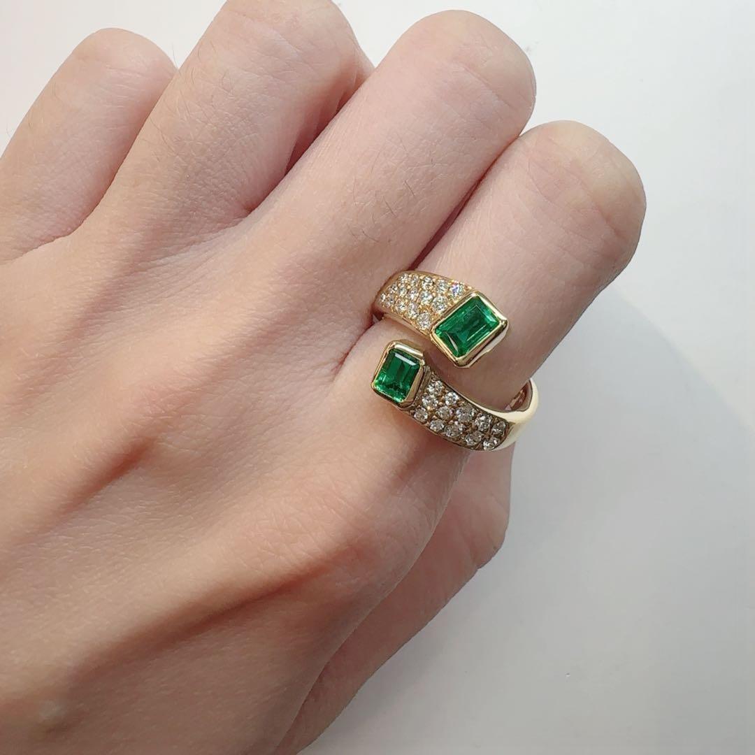 【K18】エメラルド 0.84ct ダイヤモンド リング