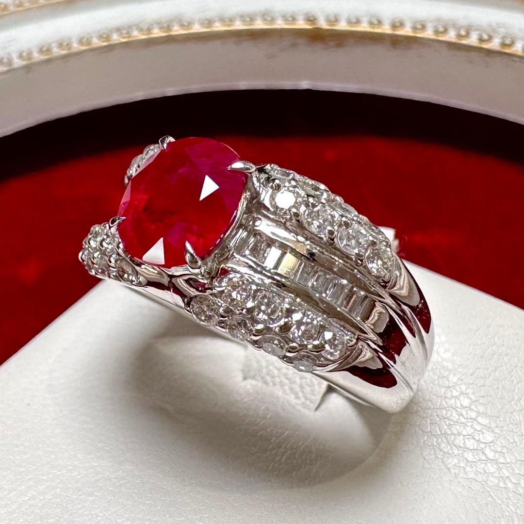 PT900 ルビー 2.06ct ダイヤモンド デザインリング 大粒