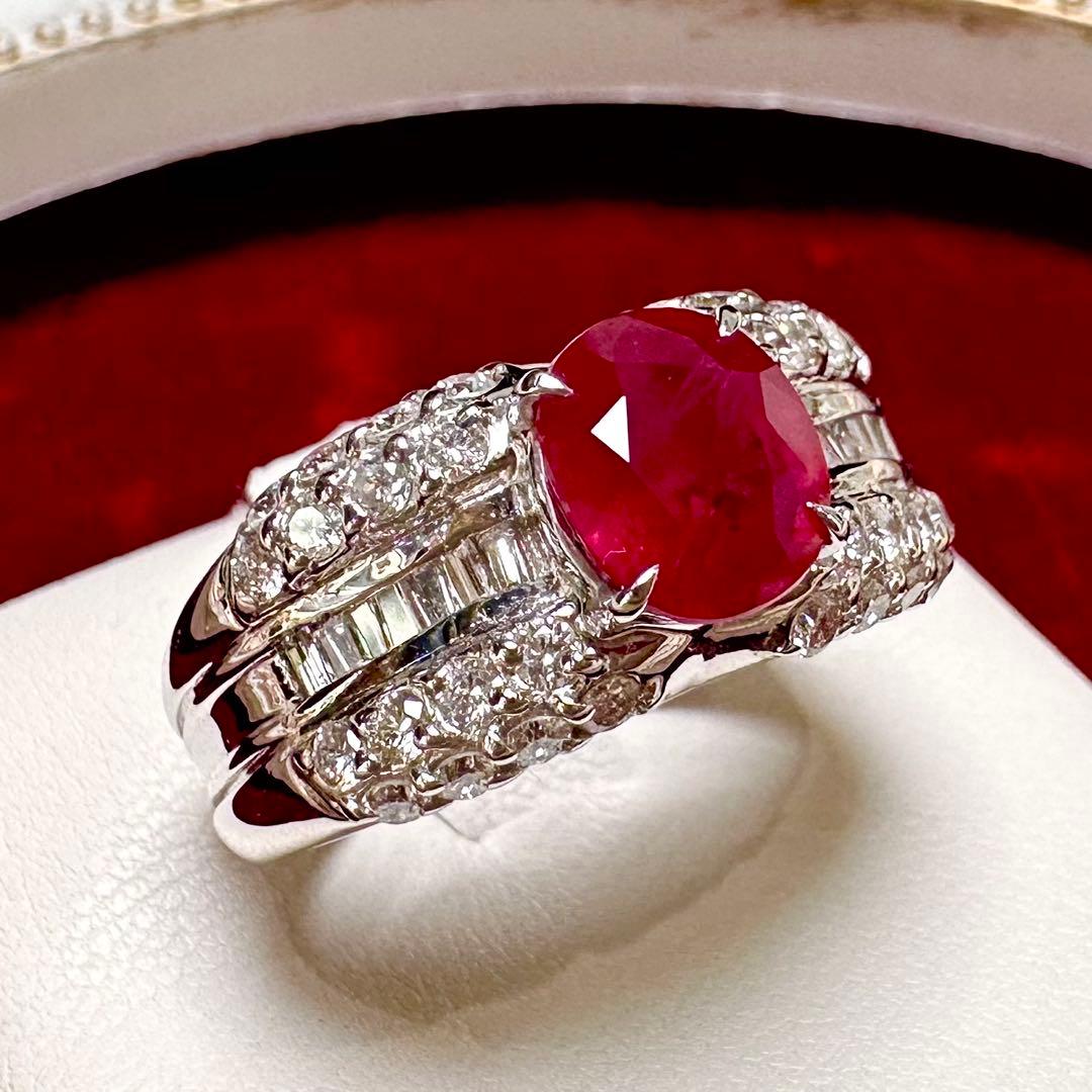 PT900 ルビー 2.06ct ダイヤモンド デザインリング 大粒
