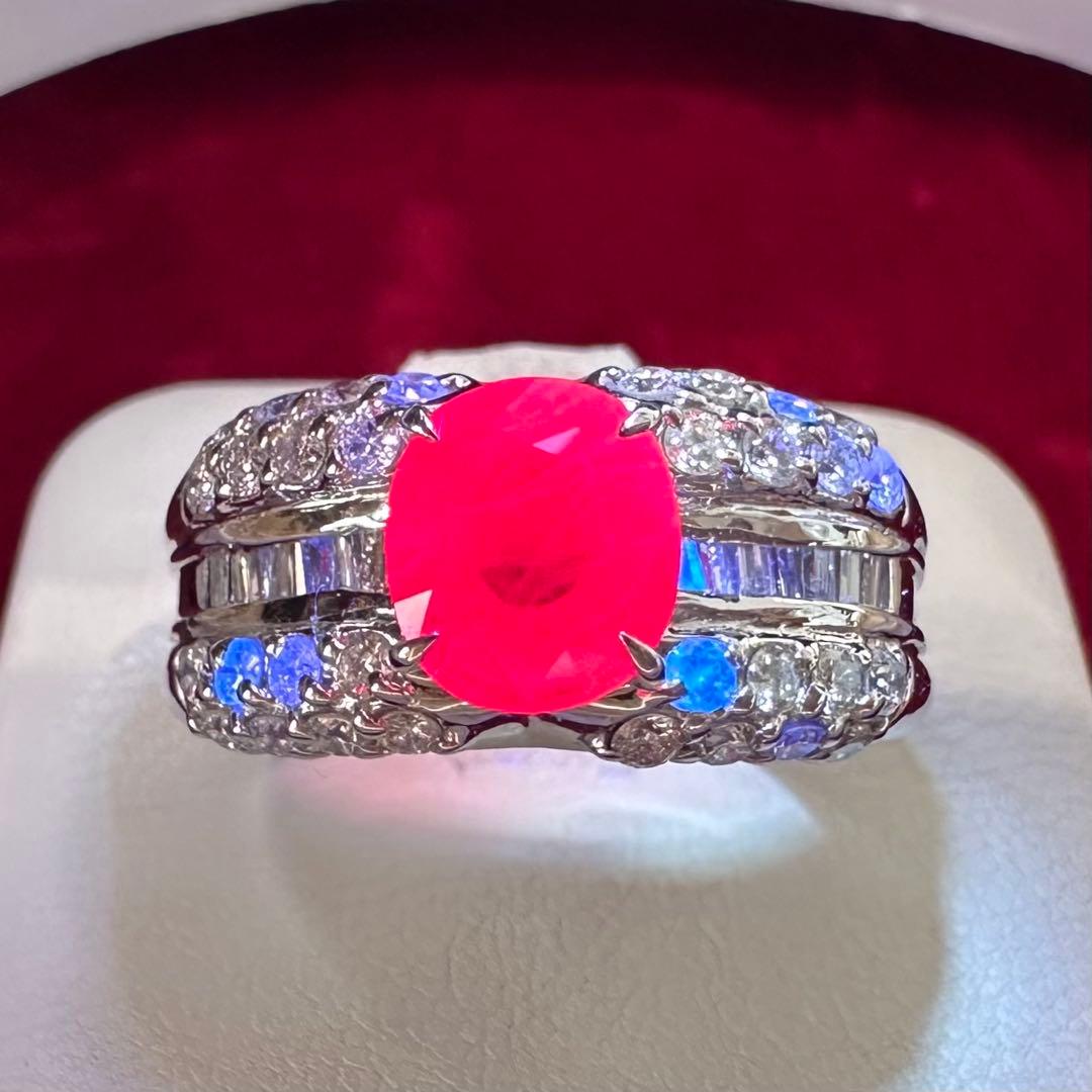 PT900 ルビー 2.06ct ダイヤモンド デザインリング 大粒