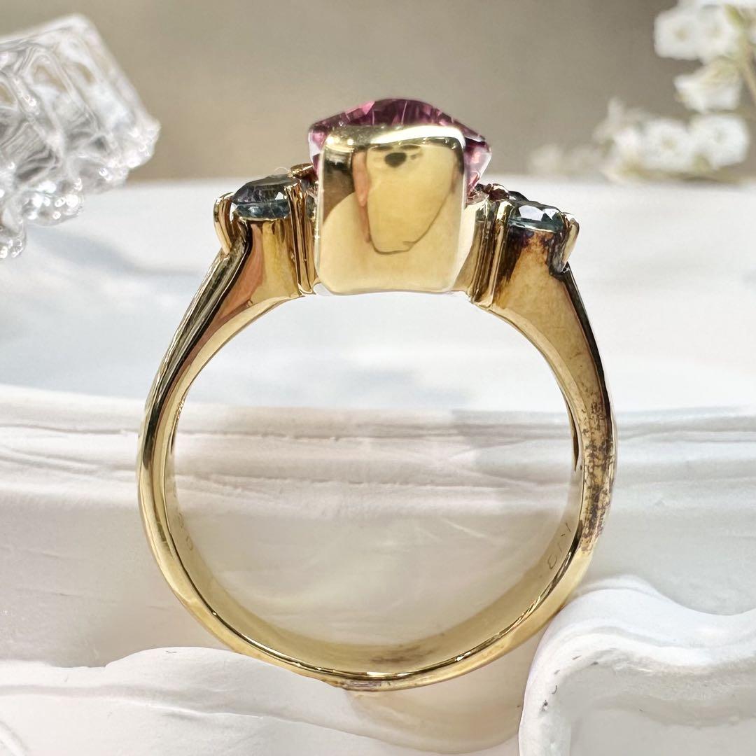 【K18YG】トルマリン 6.30ct リング 個性派バイカラー デザイン