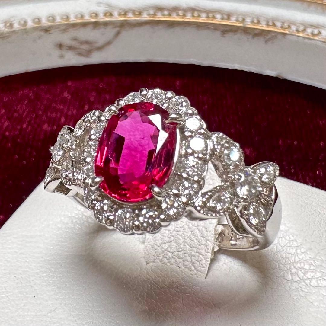 PT900 ルビー1.30ct ダイヤモンド 取り巻きリング