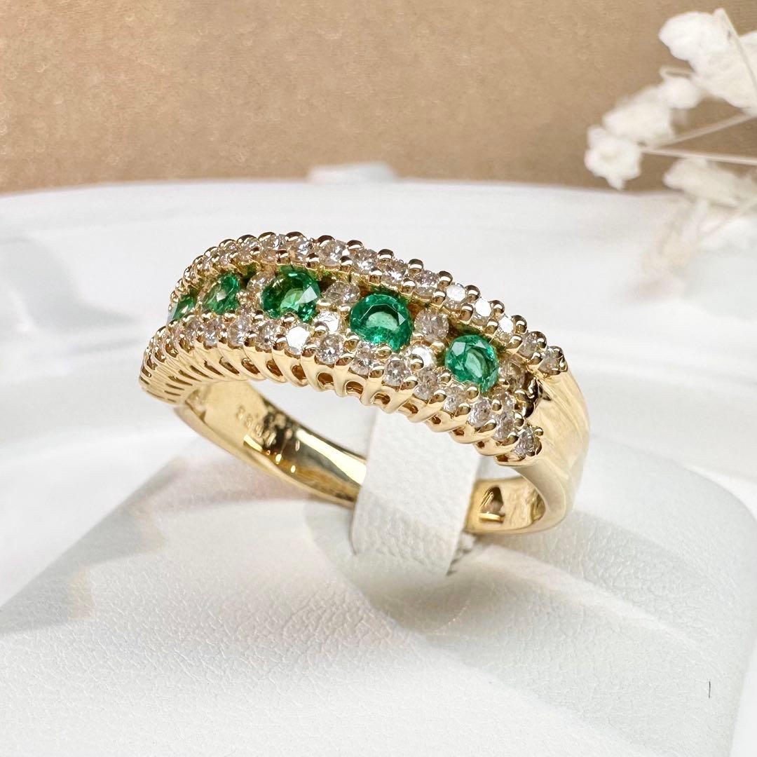 【K18】エメラルド 0.32ct ダイヤモンド リング