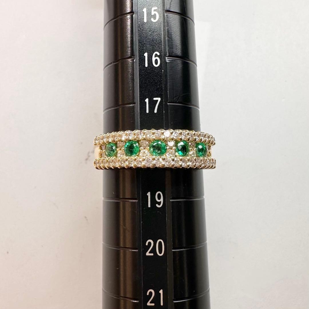 【K18】エメラルド 0.32ct ダイヤモンド リング