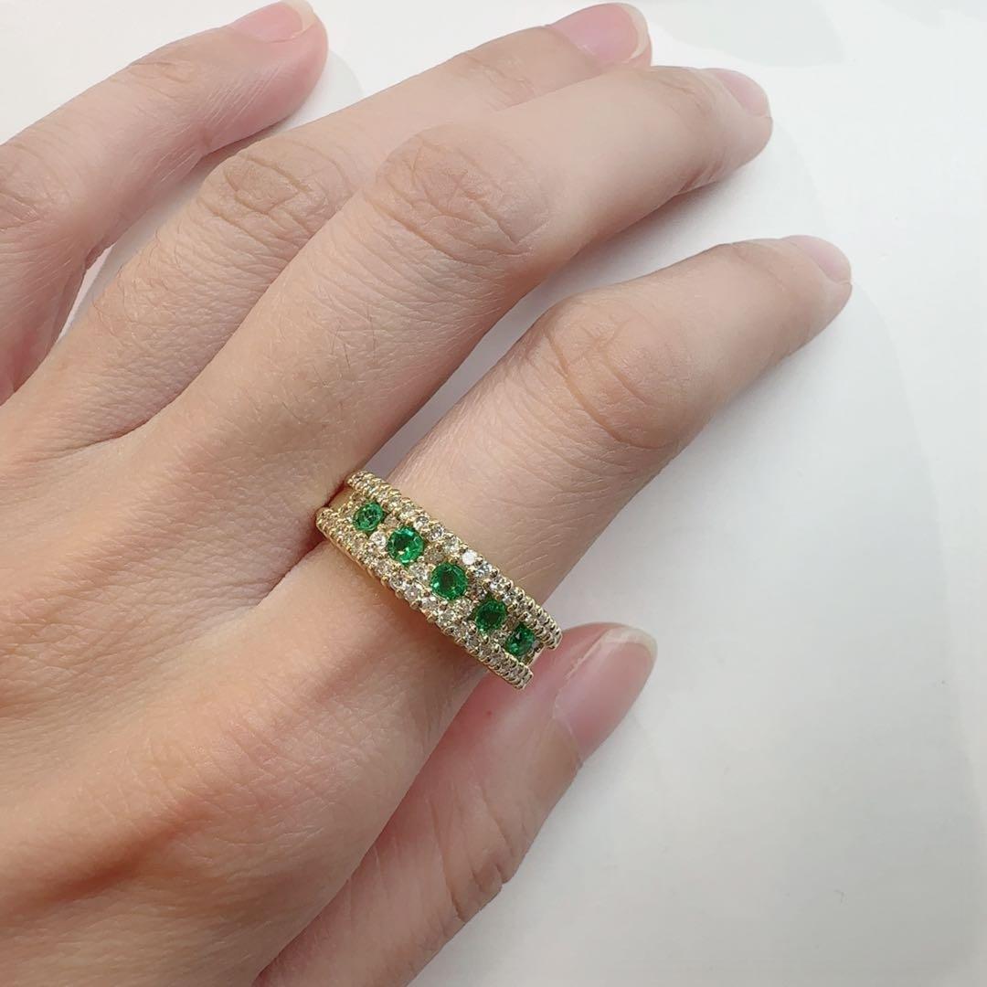 【K18】エメラルド 0.32ct ダイヤモンド リング