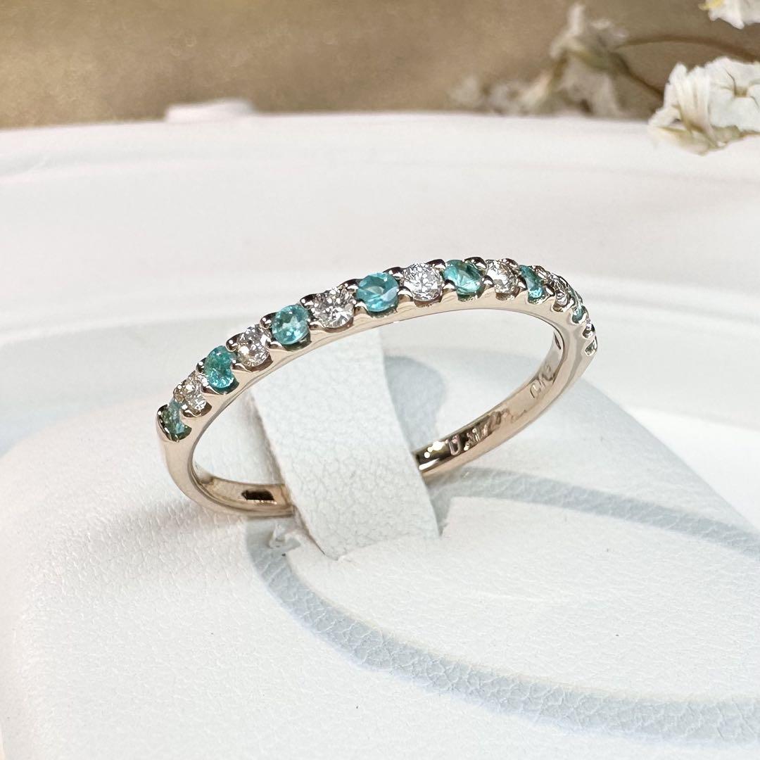 【K18】パライバトルマリン 0.128ct ダイヤモンド ハーフエタニティ