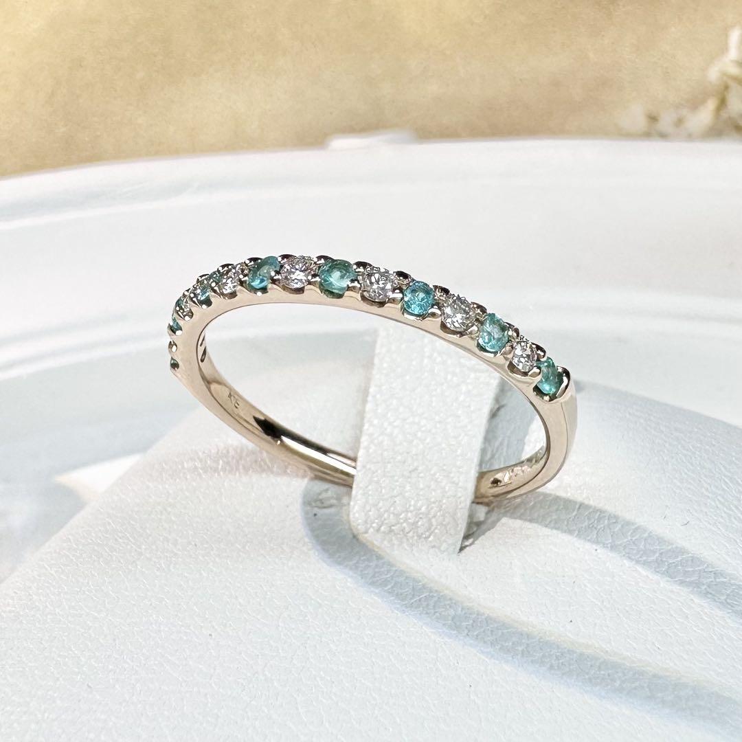 【K18】パライバトルマリン 0.128ct ダイヤモンド ハーフエタニティ