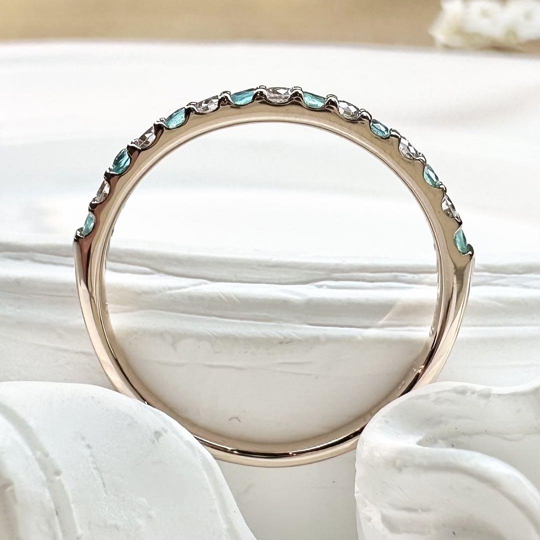 【K18】パライバトルマリン 0.128ct ダイヤモンド ハーフエタニティ