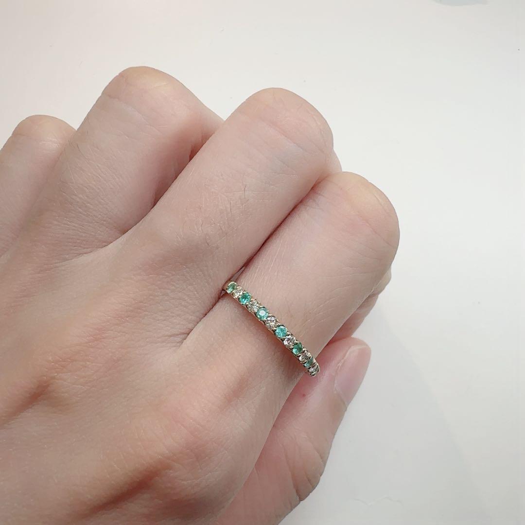 【K18】パライバトルマリン 0.128ct ダイヤモンド ハーフエタニティ