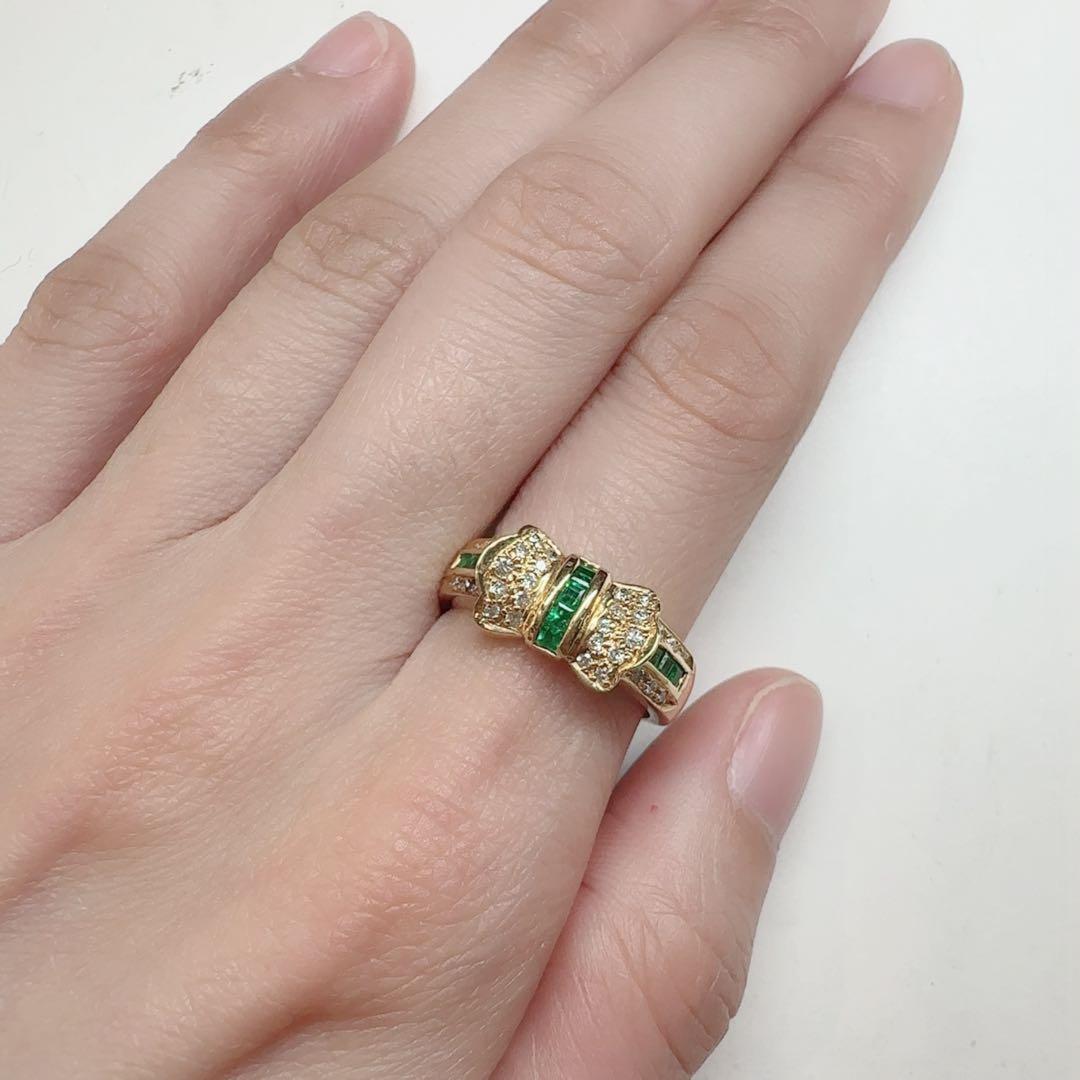 【K18】エメラルド 0.28ct リング リボンデザイン