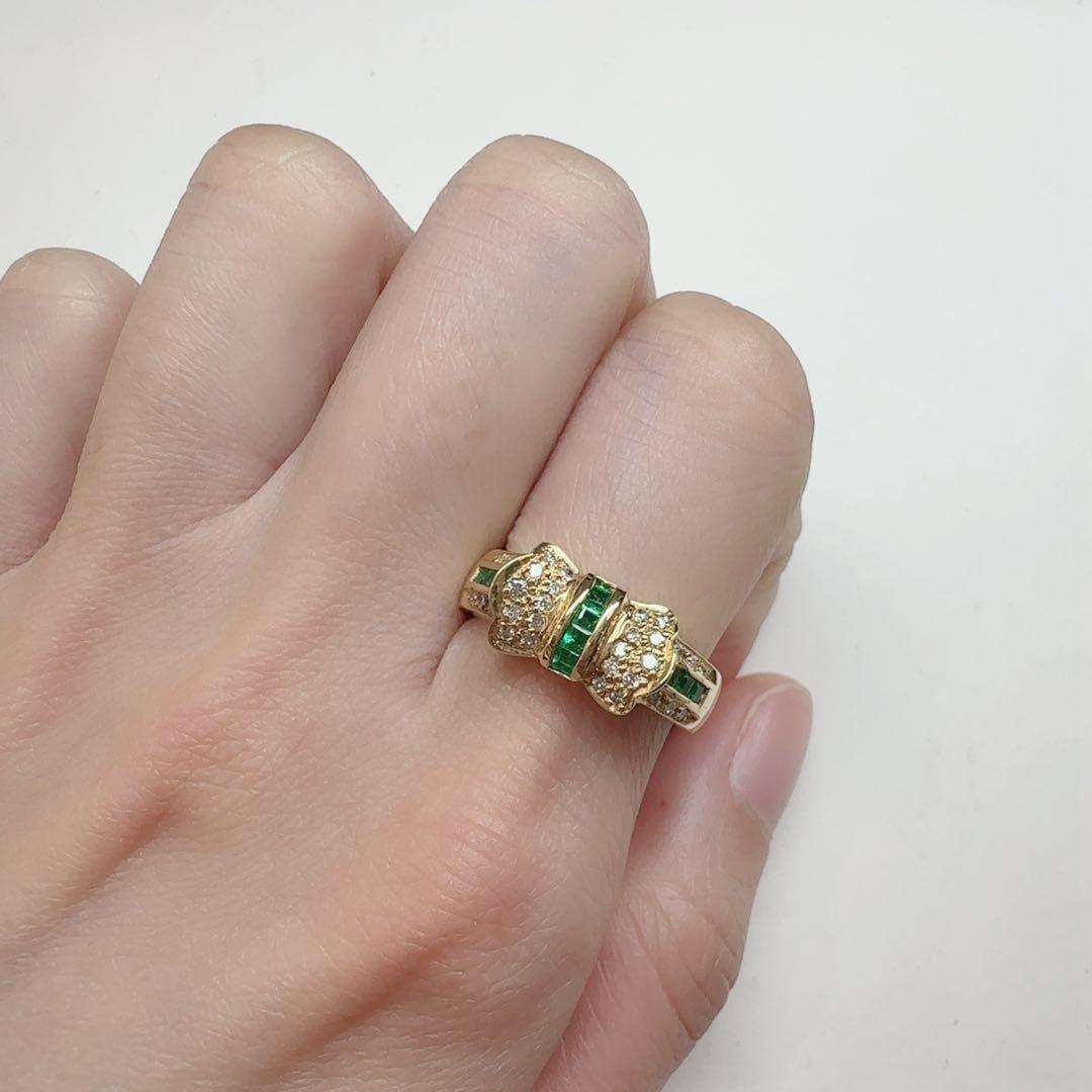 【K18】エメラルド 0.28ct リング リボンデザイン