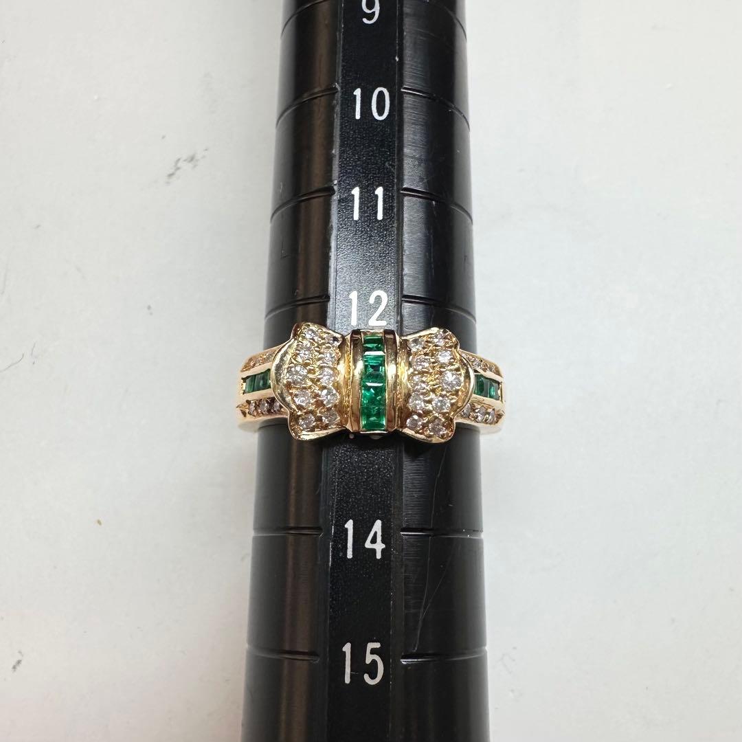 【K18】エメラルド 0.28ct リング リボンデザイン