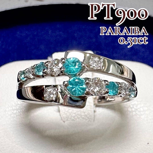 PT900 パライバトルマリン ダイヤモンド デザインリング 0.31ct