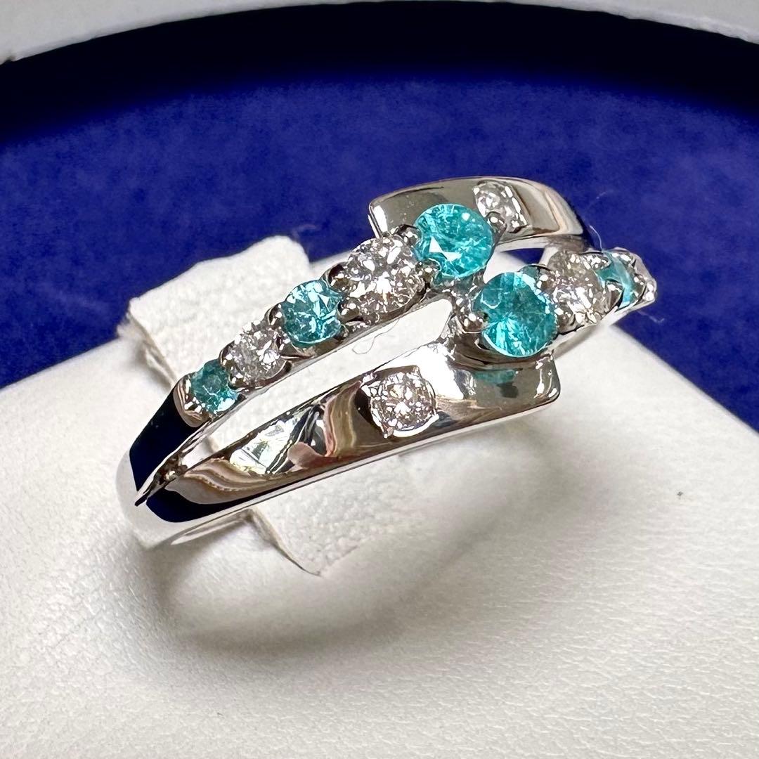 PT900 パライバトルマリン ダイヤモンド デザインリング 0.31ct