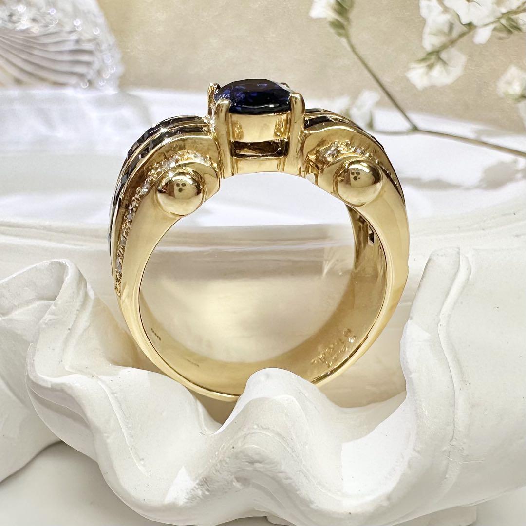 【K18】サファイア 3.47ct リング ダイヤ