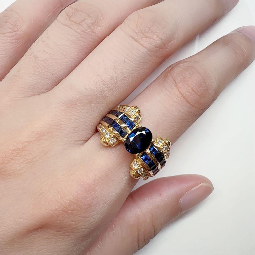 【K18】サファイア 3.47ct リング ダイヤ