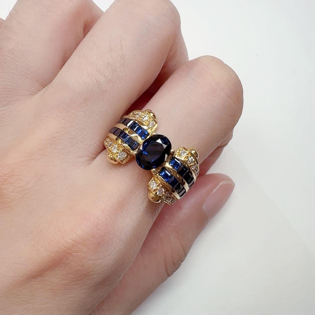 【K18】サファイア 3.47ct リング ダイヤ