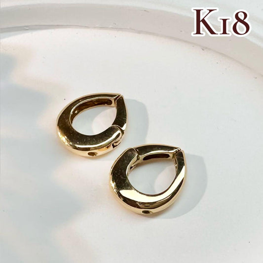 【K18】イエローゴールド フープピアス ペア シンプルデザイン