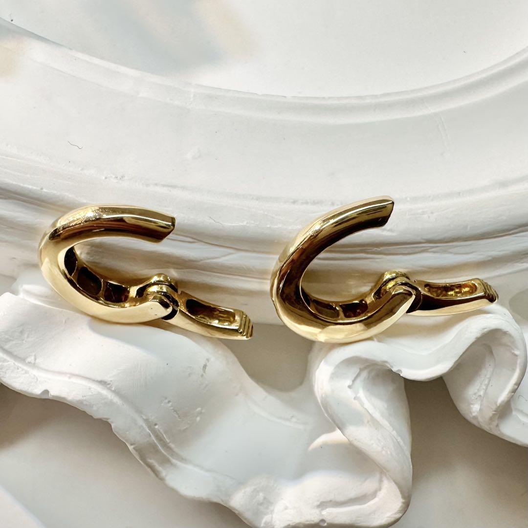 【K18】イエローゴールド フープピアス ペア シンプルデザイン