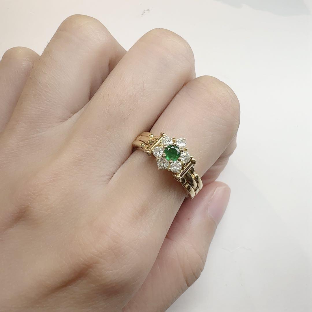 【K18】エメラルド 0.15ct ダイヤモンド リング