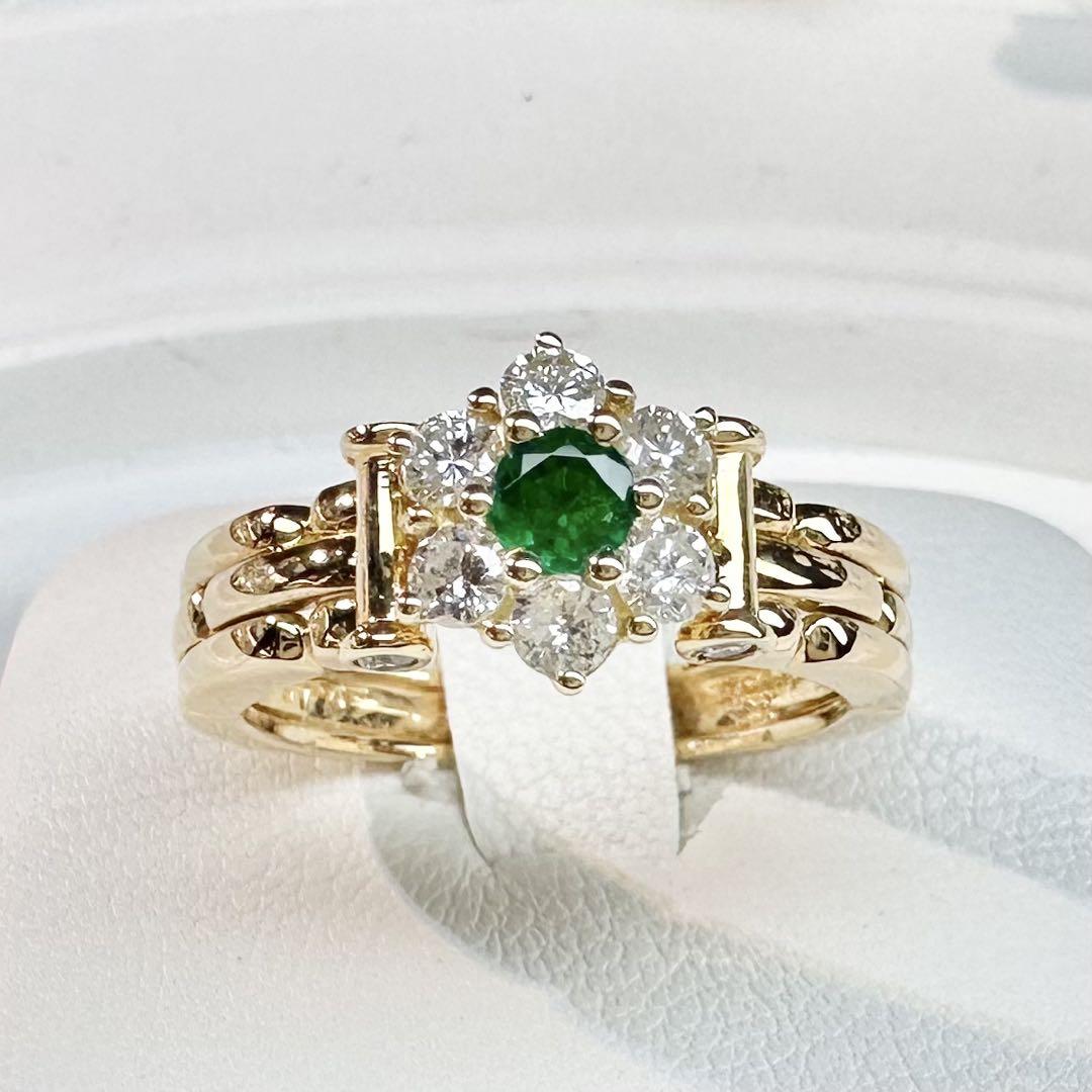 【K18】エメラルド 0.15ct ダイヤモンド リング