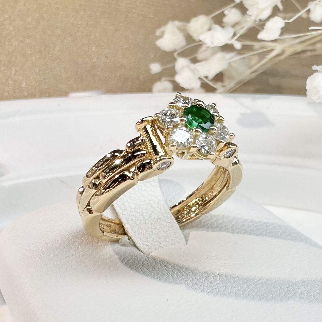 【K18】エメラルド 0.15ct ダイヤモンド リング