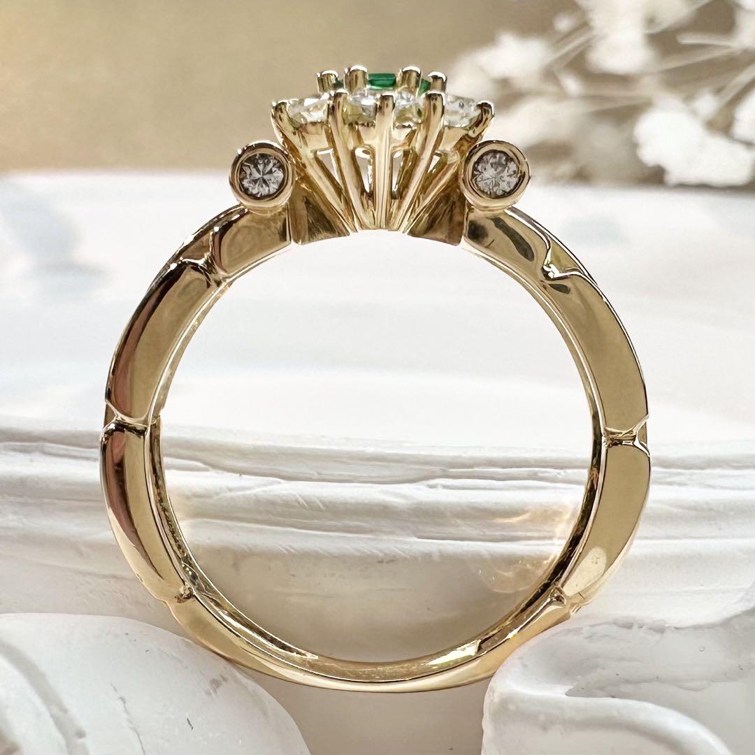 【K18】エメラルド 0.15ct ダイヤモンド リング