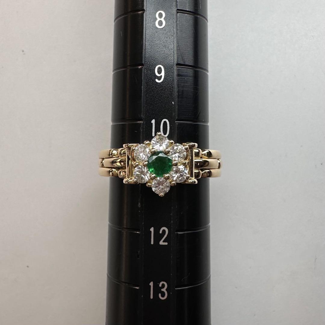 【K18】エメラルド 0.15ct ダイヤモンド リング