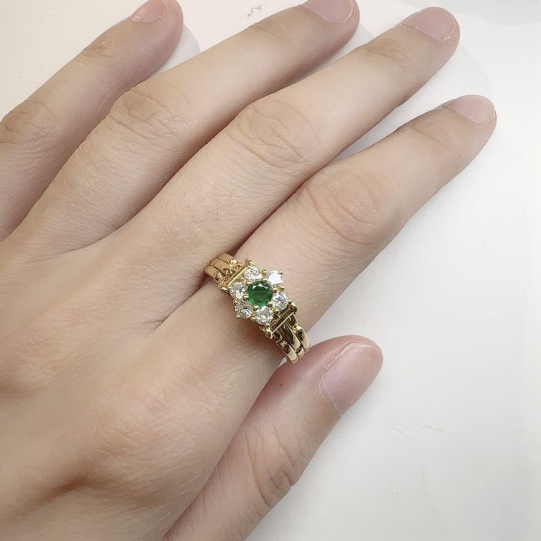 【K18】エメラルド 0.15ct ダイヤモンド リング