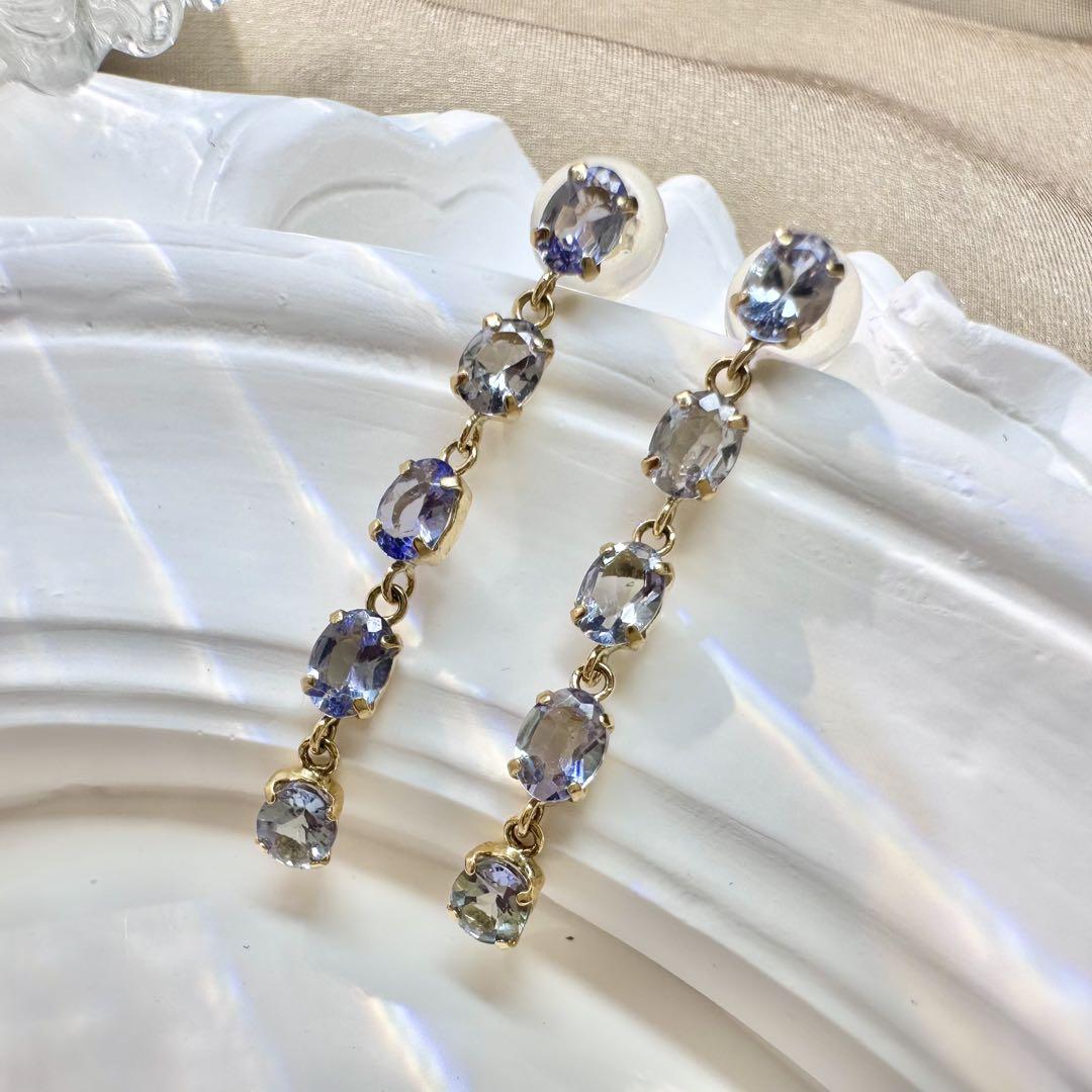 【K18】ゾイサイト0.80ct*2 揺れるロングピアス