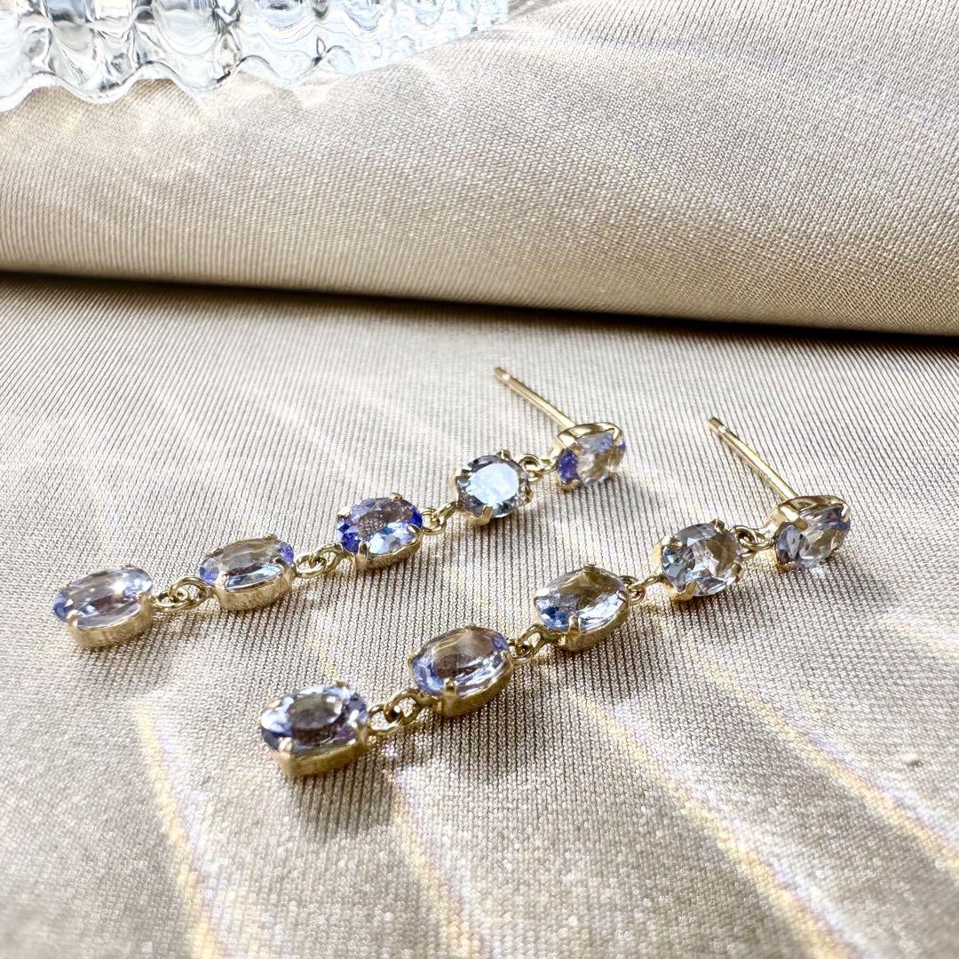 【K18】ゾイサイト0.80ct*2 揺れるロングピアス