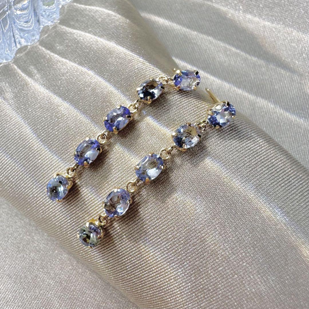 【K18】ゾイサイト0.80ct*2 揺れるロングピアス