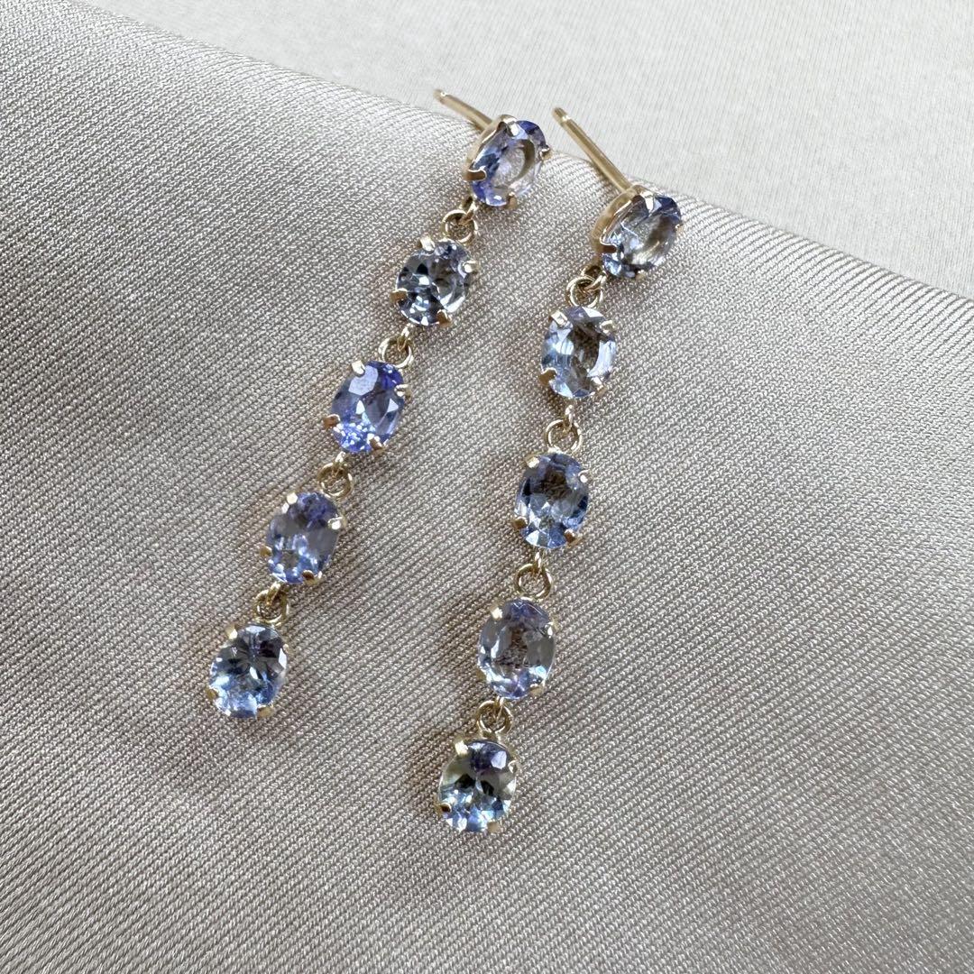 【K18】ゾイサイト0.80ct*2 揺れるロングピアス