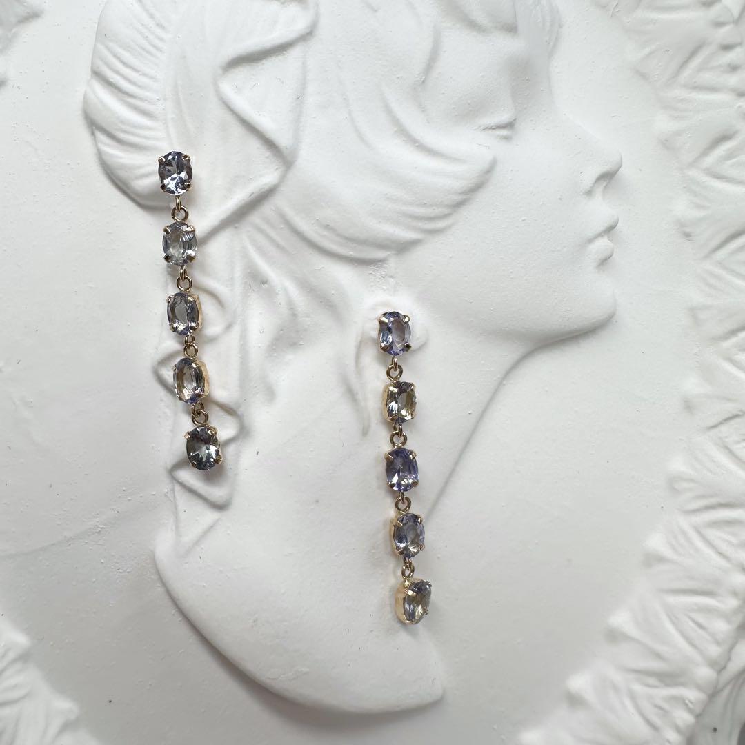 【K18】ゾイサイト0.80ct*2 揺れるロングピアス