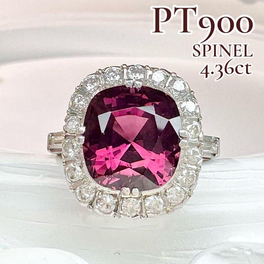 【美品】PT900 スピネル リング 4.36ct ダイヤモンド