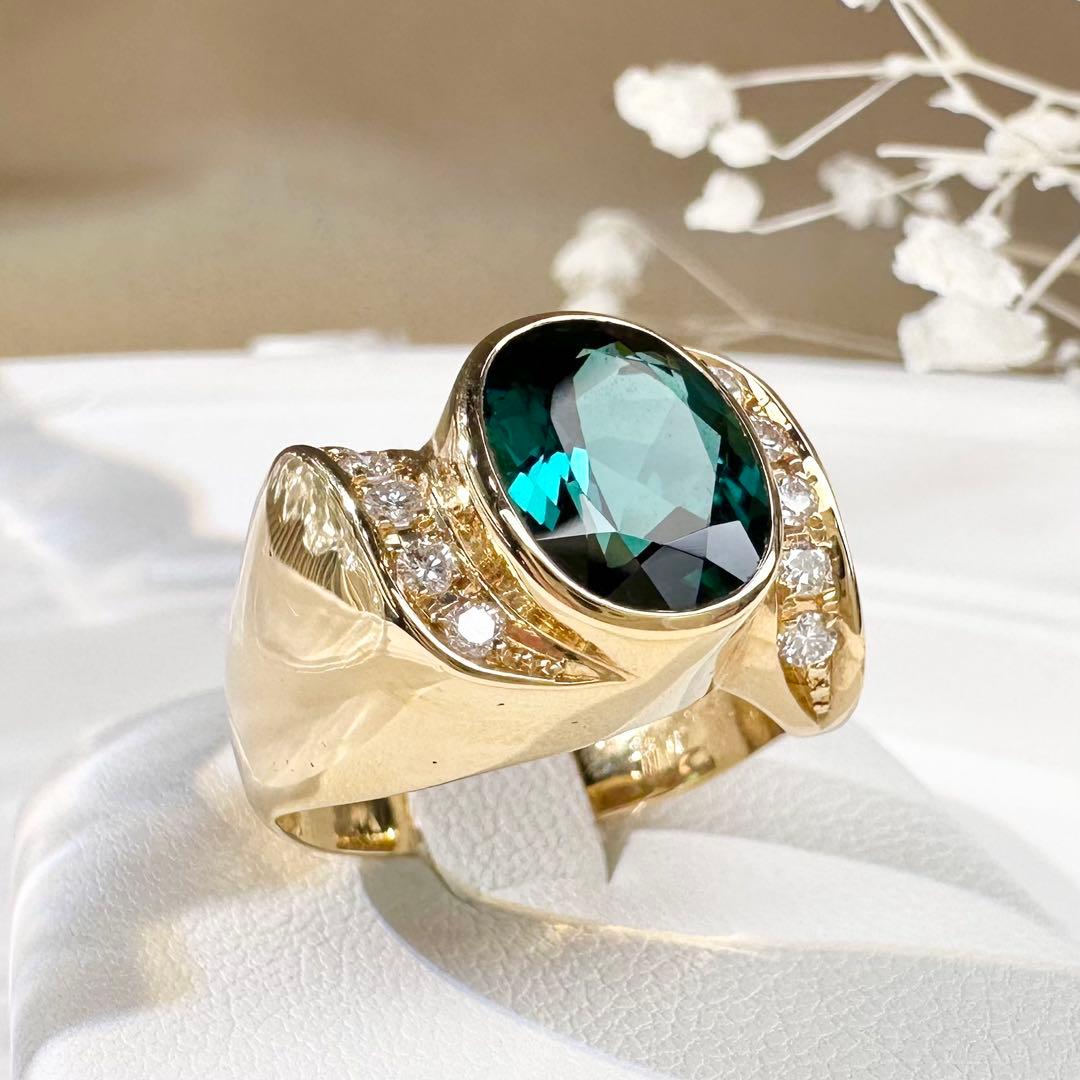 【K18】トルマリン 2.91ct リング ダイヤ