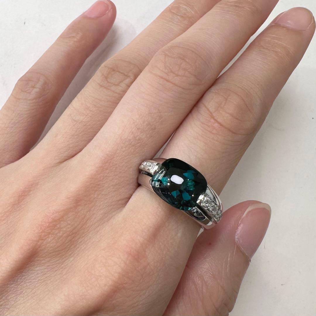 K18WG トルマリン ダイヤモンド リング 4.13ct 大粒 カボション