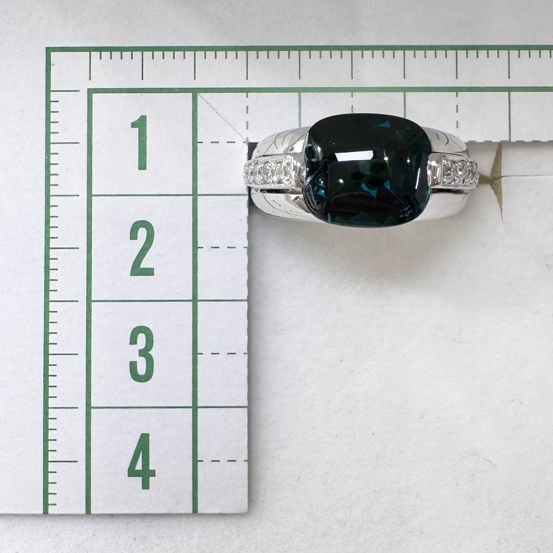 K18WG トルマリン ダイヤモンド リング 4.13ct 大粒 カボション