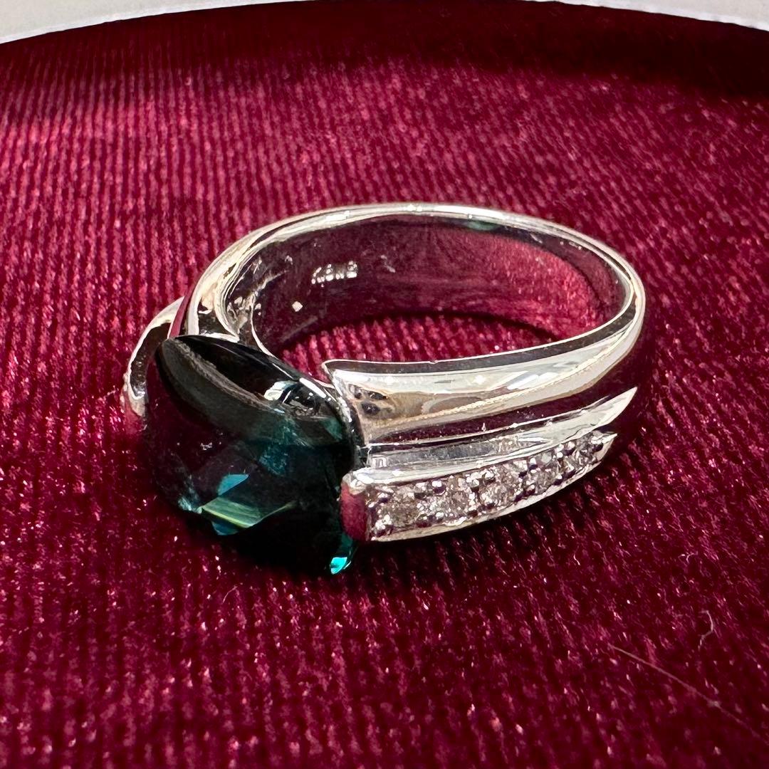 K18WG トルマリン ダイヤモンド リング 4.13ct 大粒 カボション