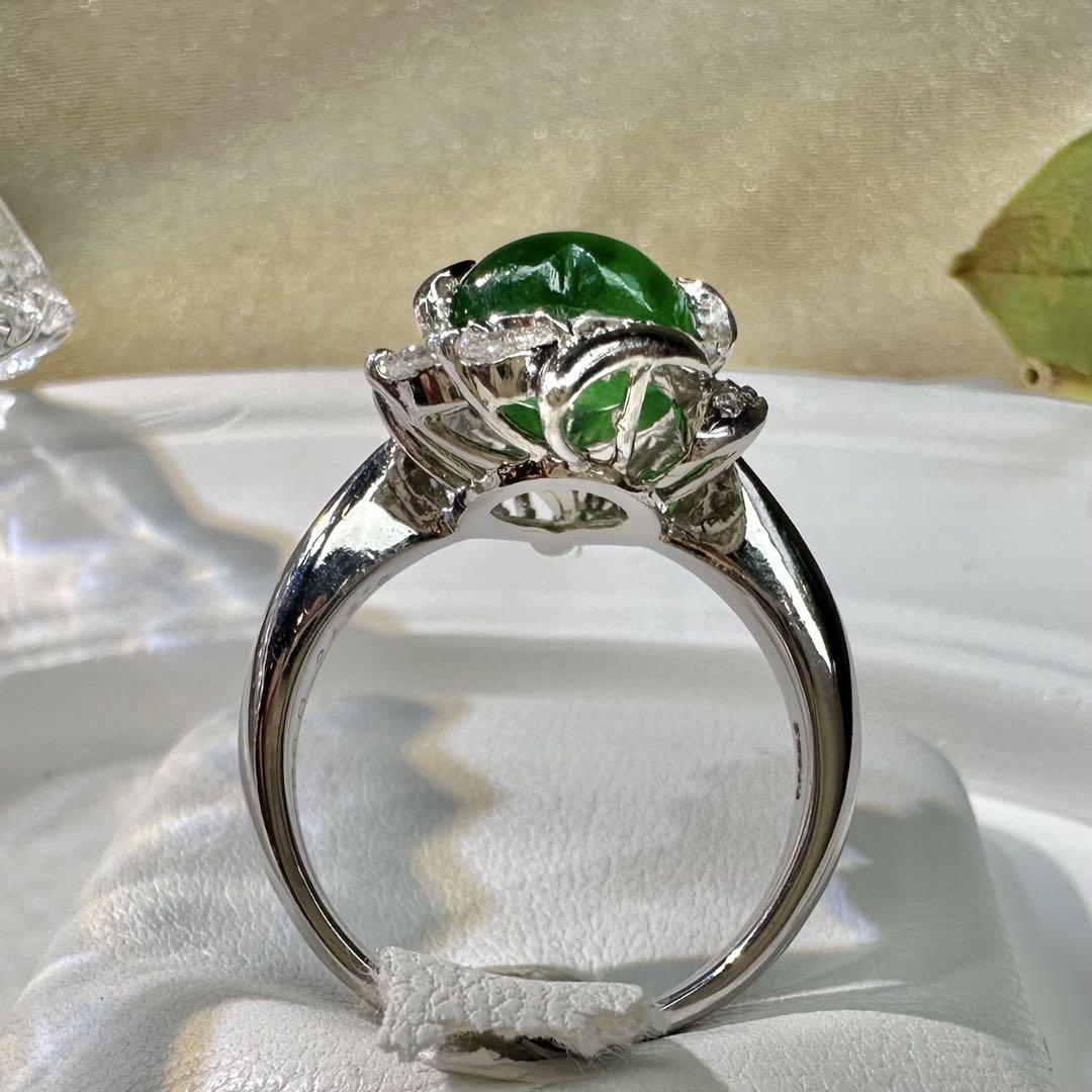 【美品】PT900 天然翡翠 3.27ct ハートシェイプ ダイヤ取巻き