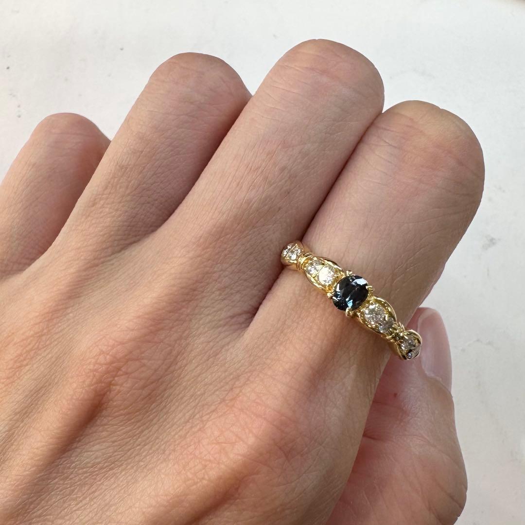 K18 アレキサンドライト 0.25ct ダイヤモンド リング 希少石 変色効果