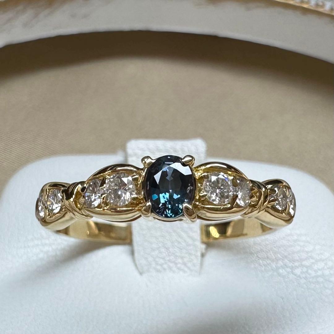 K18 アレキサンドライト 0.25ct ダイヤモンド リング 希少石 変色効果