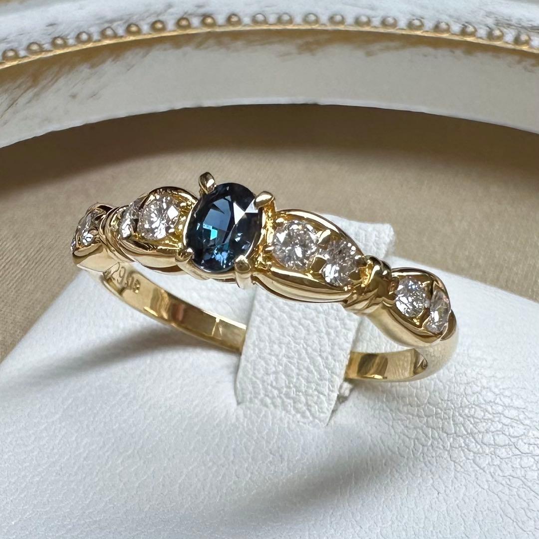 K18 アレキサンドライト 0.25ct ダイヤモンド リング 希少石 変色効果