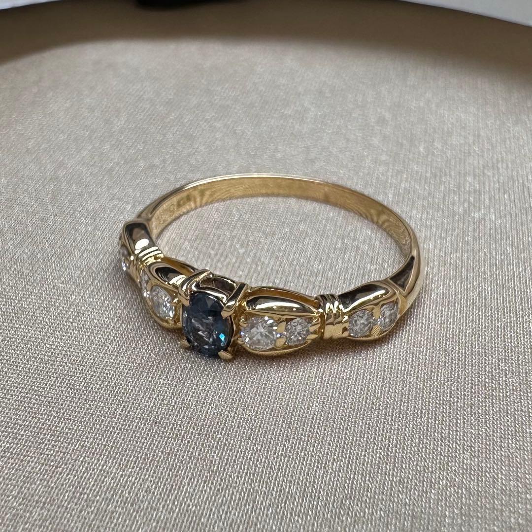 K18 アレキサンドライト 0.25ct ダイヤモンド リング 希少石 変色効果