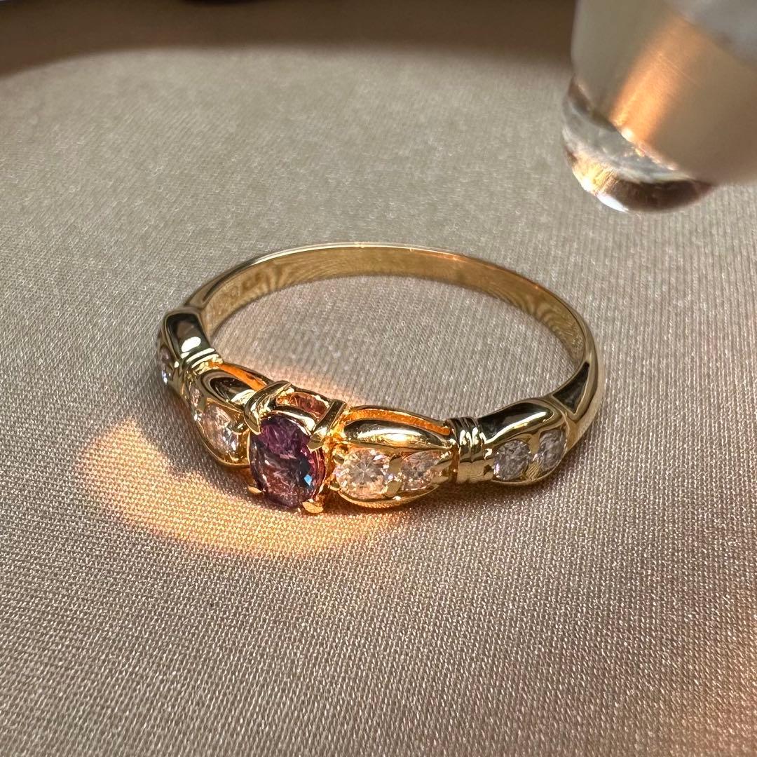 K18 アレキサンドライト 0.25ct ダイヤモンド リング 希少石 変色効果