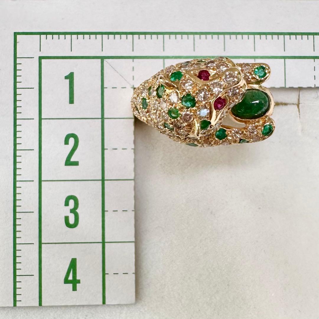 K18 エメラルド0.5ct ダイヤモンド パンサー リング 豹モチーフ 鑑別書