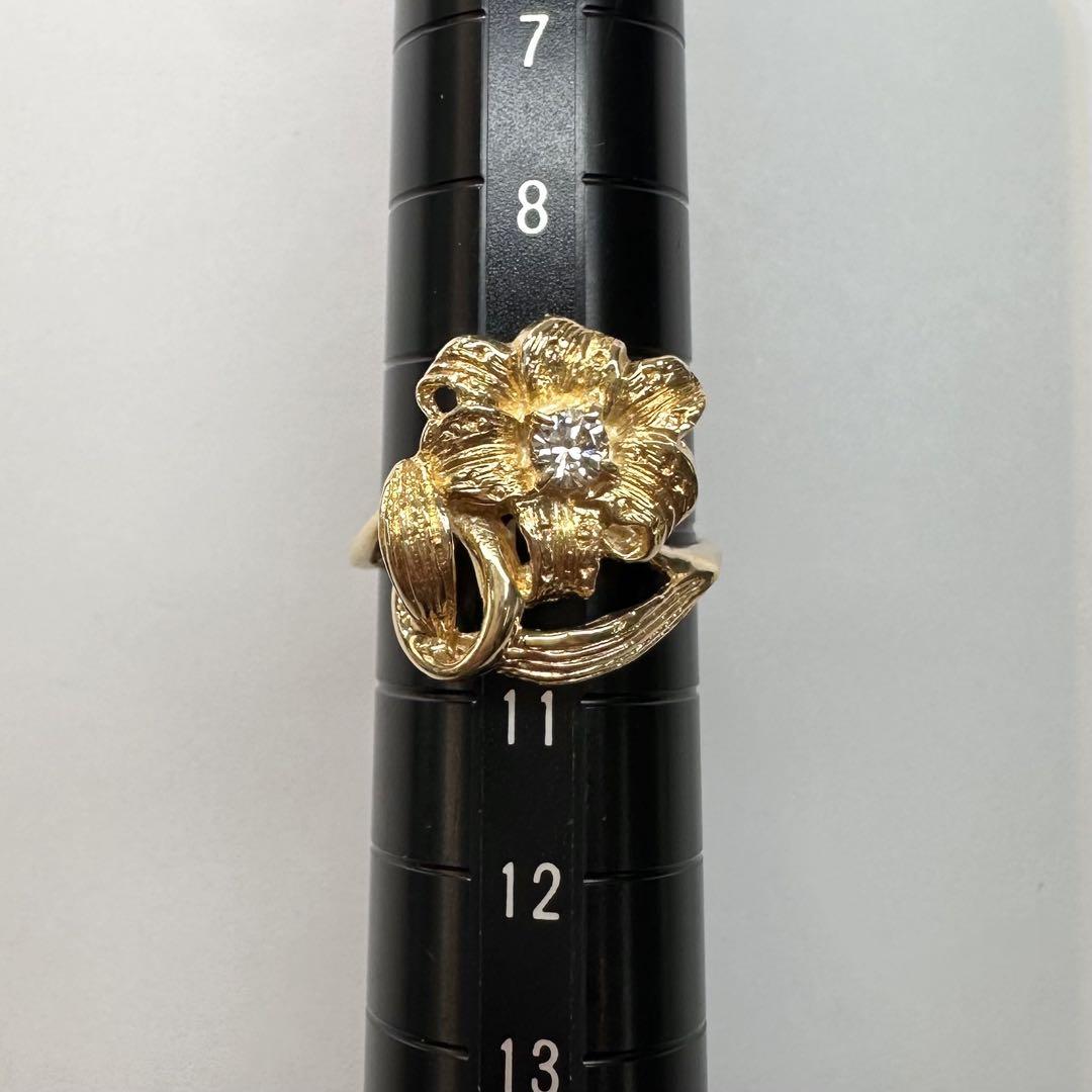 【K18】フラワーモチーフ ダイヤ 0.15ct リング