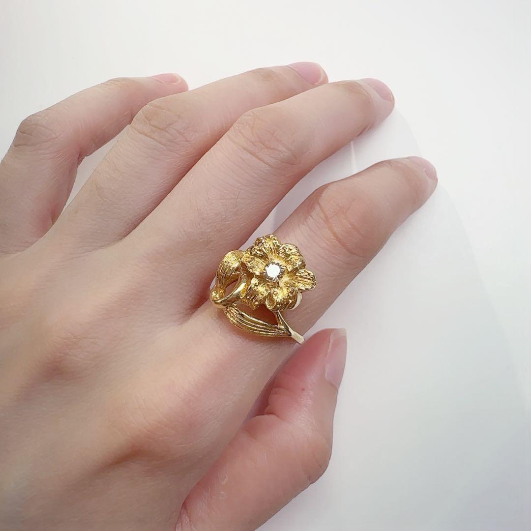 【K18】フラワーモチーフ ダイヤ 0.15ct リング