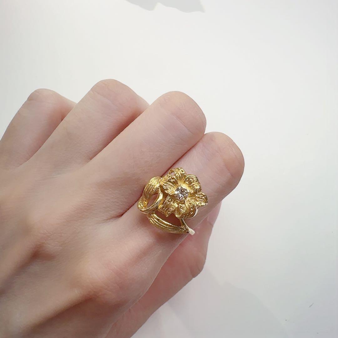 【K18】フラワーモチーフ ダイヤ 0.15ct リング