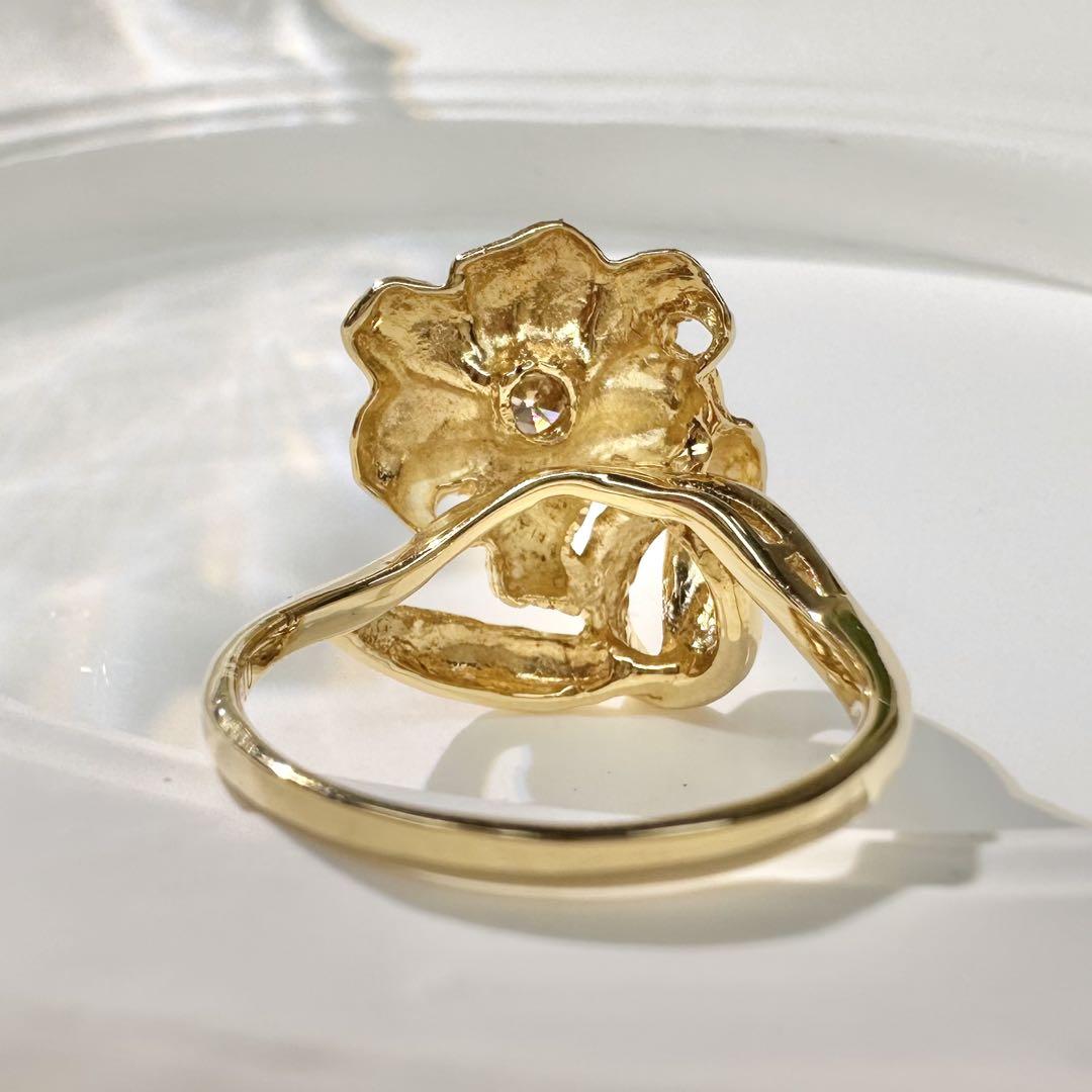 【K18】フラワーモチーフ ダイヤ 0.15ct リング
